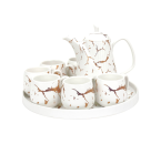TM89 Putih Perlengkapan Minum Teh Livia dengan motif Marmer